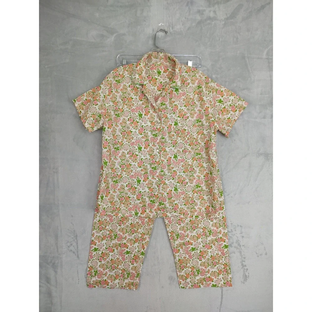 Vintage Floral Pajama Set Women's Size M Two‎ Piece Lounge Sleepwear